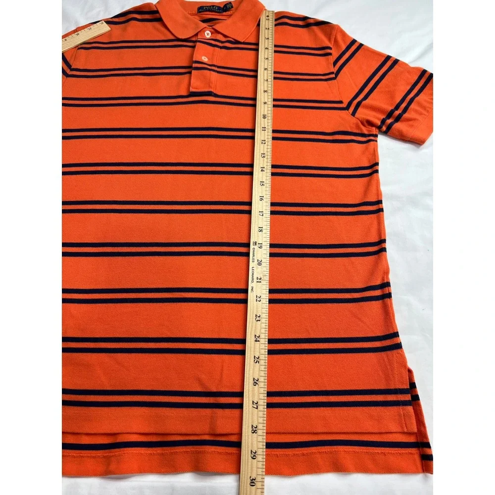 Polo Ralph Lauren Polo Shirt Mens Large Orange Striped‎ Short Sleeve Cotton E19